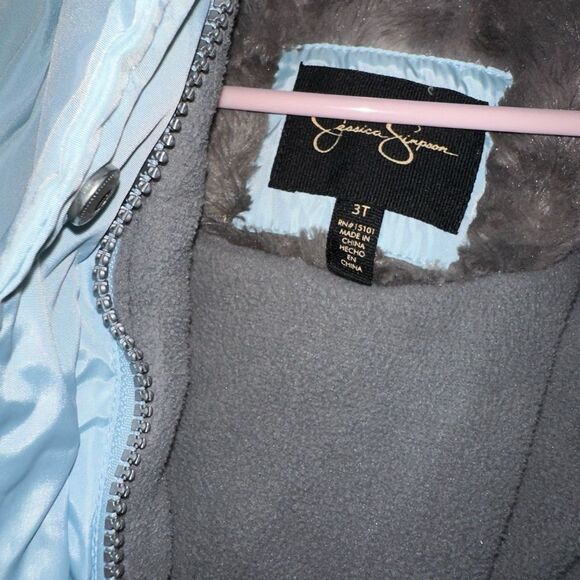 NWOT Jessica Simpson Baby Blue Pufder Jacket w/ Fauk Fur Hood Size 3T - Picture 10 of 13